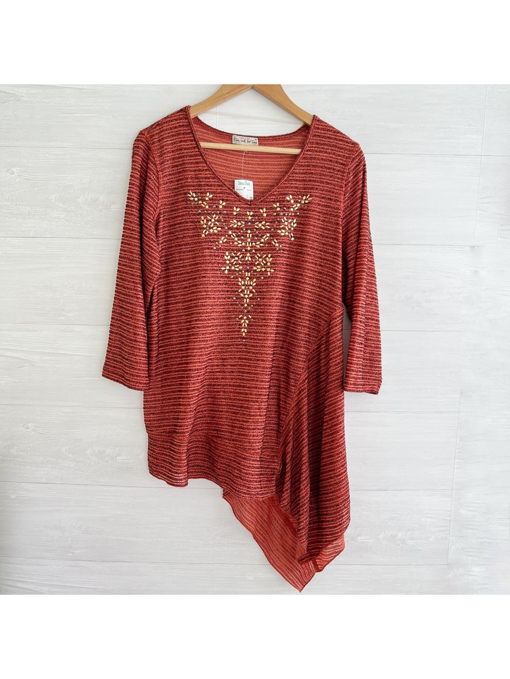 NWT Live and Let Live XL Burnt Orange Embellished Asymmetrical Tunic Top